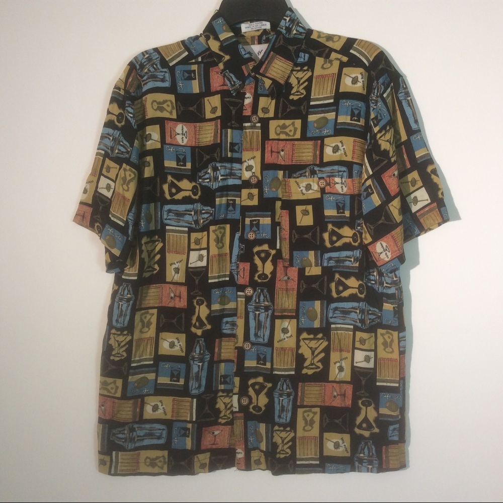 Ron Chereskin Sz S Small 100% Rayon Hawaiian Martini Button Short Sleeve Shirt